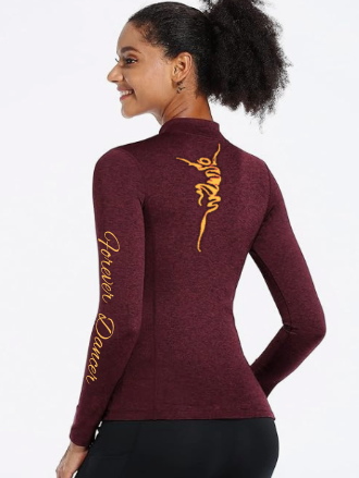 FOREVER DANCER Women's Half Zipper Slim Fit Long Sleeve Shirt for Dance Workout