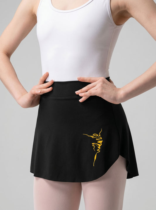 FOREVER DANCER Skirt Women Pull on Elastic Waist Wrap with FD Dancer Logo with Golden Glittery Vinyl